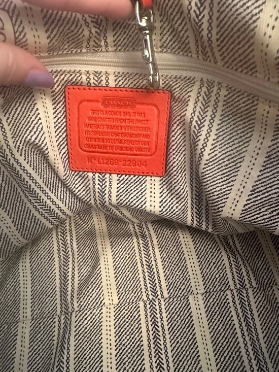 Coach Straw Tote #22904 Coral and Red Leather Trim EUC - Picture 4 of 7